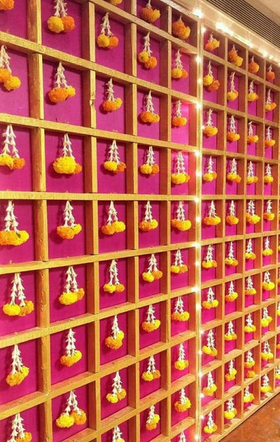 Lamansh genda flower tassels hangings LAMANSH® Pack of 10 Bunch marigold tassel for stage decoration, rajnigandha latkan, Indian floral Haldi decoration tassel, South Indian event decor