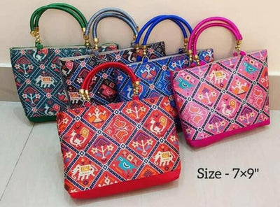 LAMANSH (Size - 7*9 inch) Assorted colors Silk Patola Fabric Purse Hand bags for Women 1 / Assorted colors