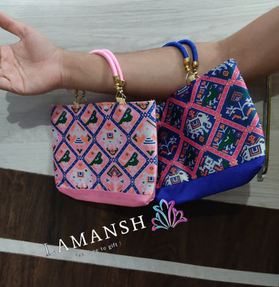 LAMANSH ® gift bags LAMANSH Silk Patola Fabric Purse Hand bags for Women / Best Wedding favors for bridesmaid