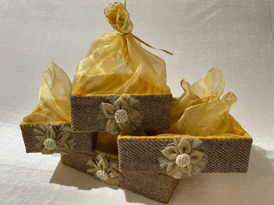 LAMANSH gift hamper basket Brown Gold / Jute & Mdf / 10×10 inch LAMANSH® (10×10 inch) 10pcs Jute work Gifts Hampers, Fancy Storage Basket for Wedding /Packing/Fruit/Dry fruit/Multipurpose Baskets