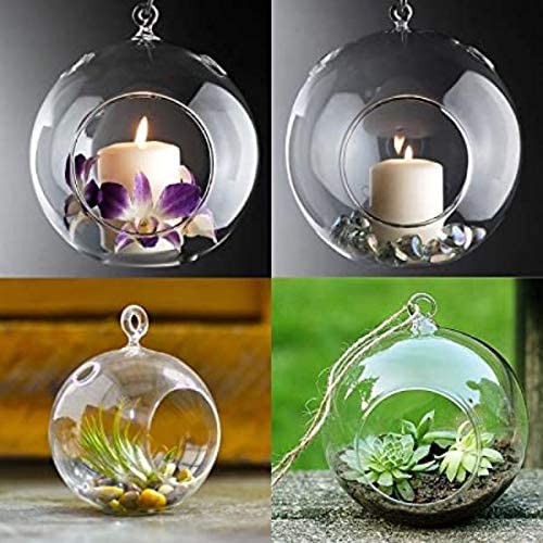 LAMANSH Glass Hanging Planter / TeaLight Holder Transparent / Glass / 2 LAMANSH® Glass Hanging Planter Tea Light Candle Holder, Pack of 2