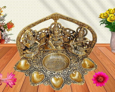 LAMANSH Gold / Brass / 1 LAMANSH® Laxmi Ganesh Saraswati Idol Diya Oil Lamp Deepak - Metal Lakshmi Ganesha Showpiece Statue - Traditional Diya for Diwali Puja - Diwali Home Decoration Items Gifts