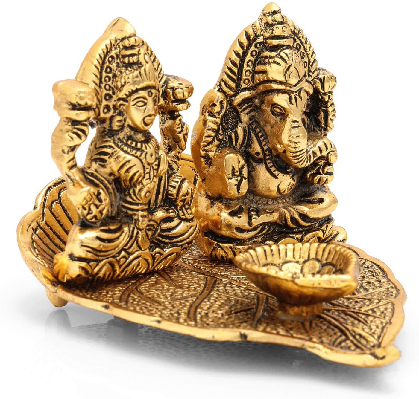 LAMANSH Gold / Brass / Standard LAMANSH® Pack of 10 Statues For Giveaways Lakshmi Ganesh Diya Idol Oil Lamp Deepak Metal Lakshmi Ganesha Showpiece for Diwali decorartion Puja Gift