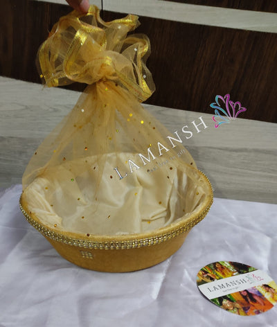 LAMANSH Gold / Cardboard / 12 inch Round LAMANSH® (12 inch Round) Pack of 50 Decorative Gifts Hampers, Fancy Storage Basket for Wedding /Packing/Fruit/Dry fruit/Multipurpose Baskets