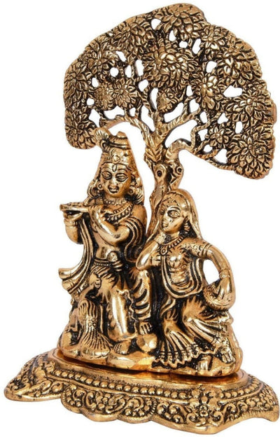 LAMANSH Gold / Metal / 1 LAMANSH® Metal Radha Krishna Sitting Under Tree Playing Flute Decorative Showpiece