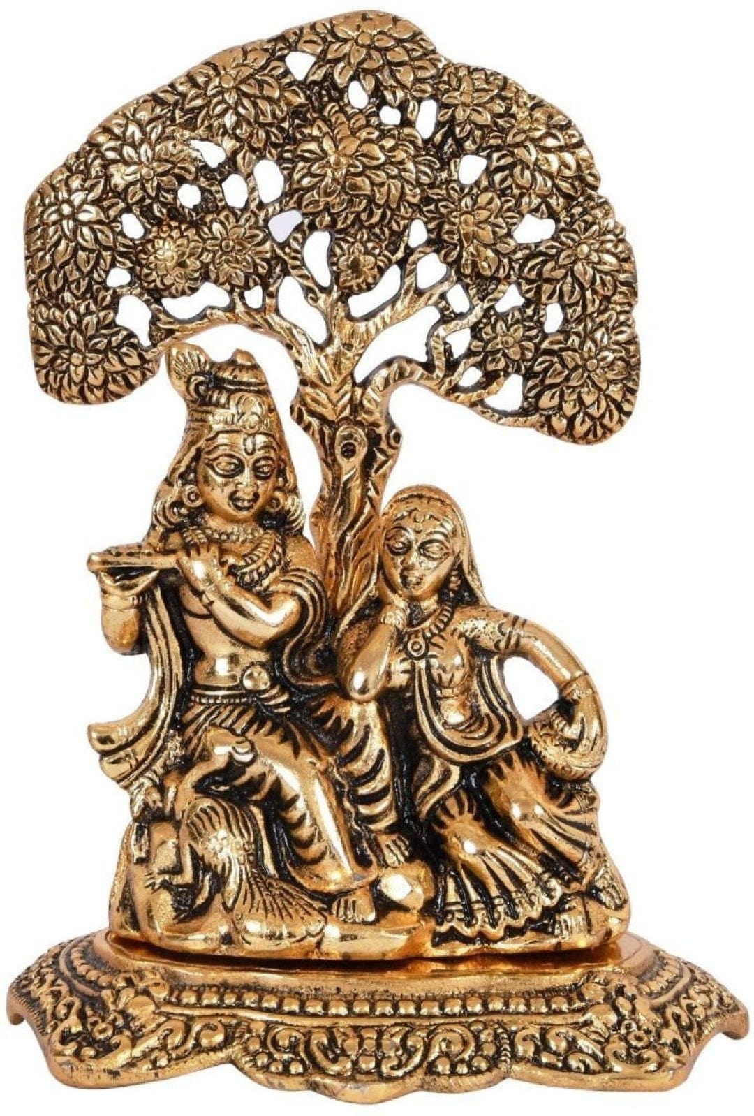 LAMANSH Gold / Metal / 1 LAMANSH® Metal Radha Krishna Sitting Under Tree Playing Flute Decorative Showpiece