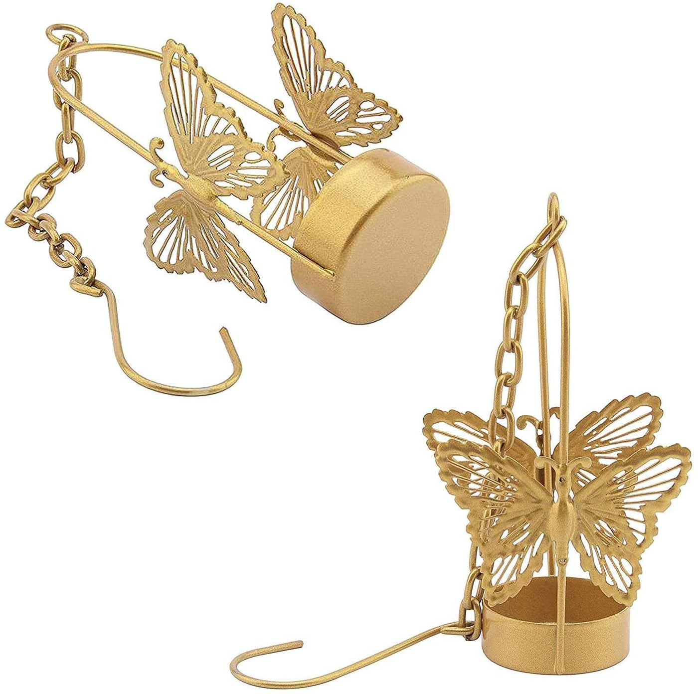LAMANSH Gold / Metal / 10 LAMANSH® ( Pack of 10 ) Festive Decorative Hanging Butterfly Tealight Candle Holder for Home Decor with Chain Hangs for Diwali, Christmas Home and Party Decorations
