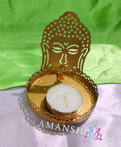 LAMANSH Gold / Metal / 5 LAMANSH Pack of 5 Lord Buddha Metal Tea Light Diya Candle Holder for Diwali and Home Decoration