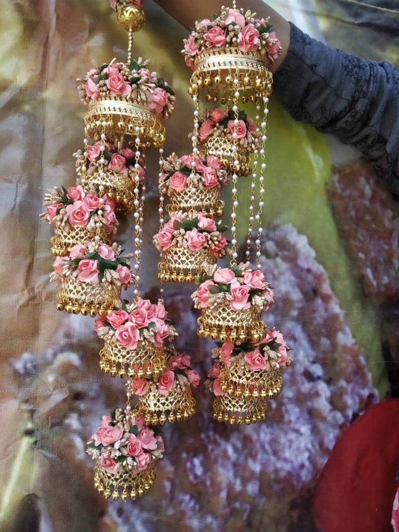 LAMANSH (Pack of Kalire Set) Pink and Golden Flower Kalire Set
