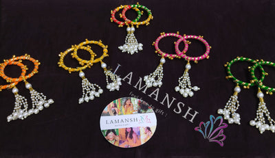 LAMANSH Gota chudi bangles Assorted colors / 30 Pc Gota Bangles with latkan LAMANSH® Pack of 30 Gota Ghungroo Kade Bangles for Gifting / Artificial Bangle for Haldi Mehendi & Sangeet ceremony / Wedding Favors set