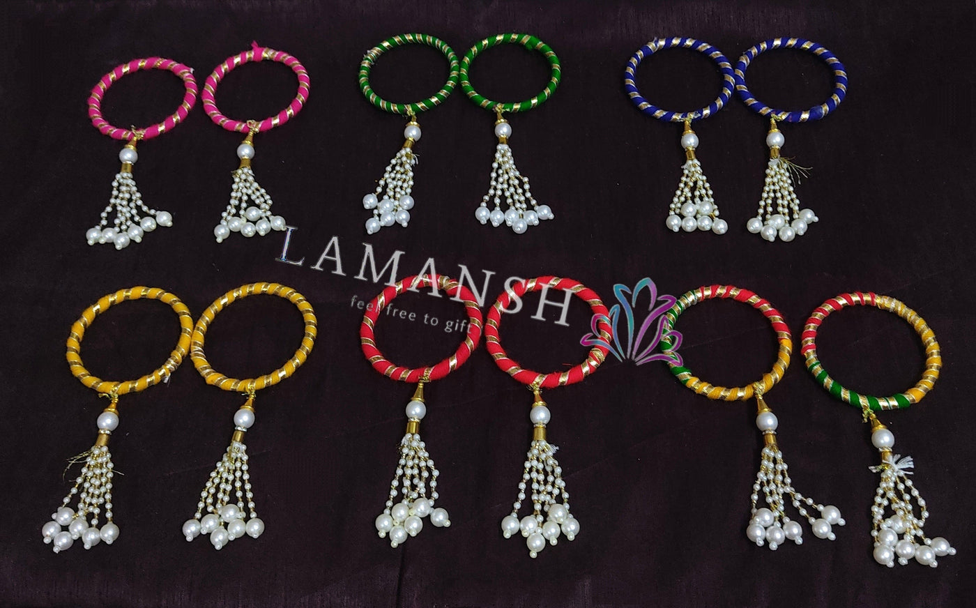 LAMANSH Gota chudi bangles Assorted colors / 30 Pc Gota Bangles with latkan LAMANSH® Pack of 30 Gota Kade Bangles for Gifting / Artificial Bangle for Haldi Mehendi & Sangeet ceremony / Wedding Favors set