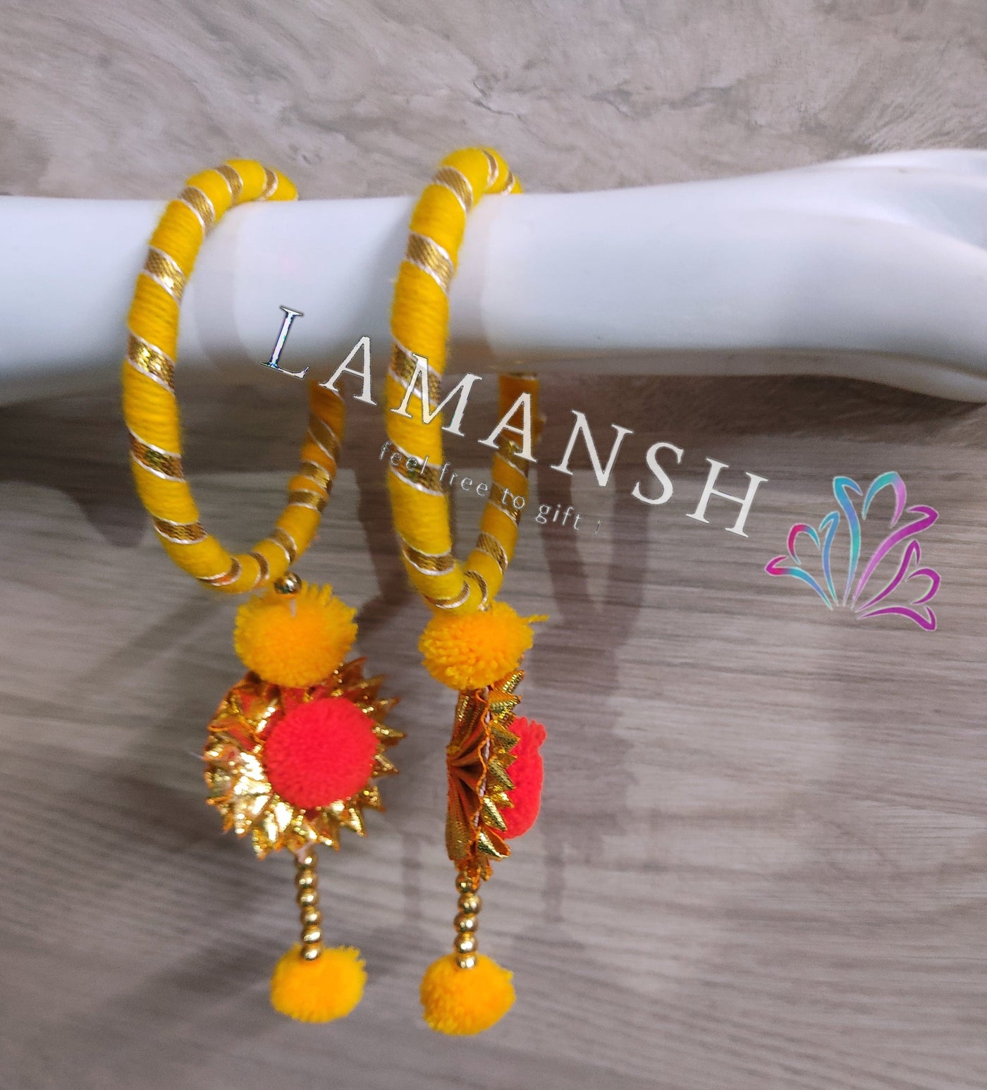 LAMANSH Gota chudi bangles Assorted mix colors / 40 Bangles set LAMANSH® Set of 40 Gota Kade Bangle/Bracelets/ Haldi Favours for guests / Pom Pom Favors for bridesmaid