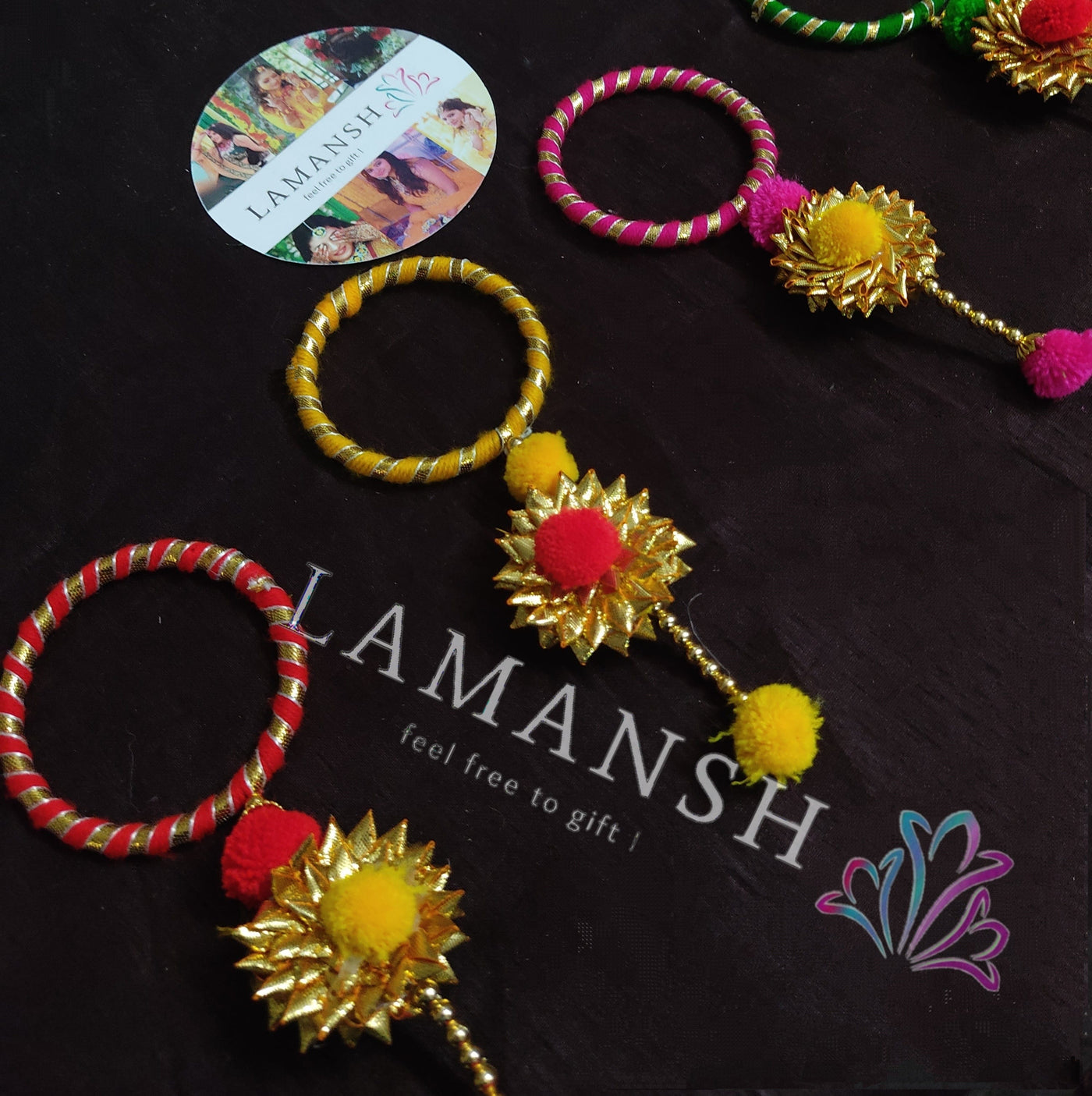 LAMANSH Gota chudi bangles Assorted Mix colors / 50 Gota Bangles LAMANSH® (Set of 50 pcs , Size : 2-6 ) Floral 🌸 Gota Bangles set for wedding Favors /Mehendi Favors for Bridesmaid