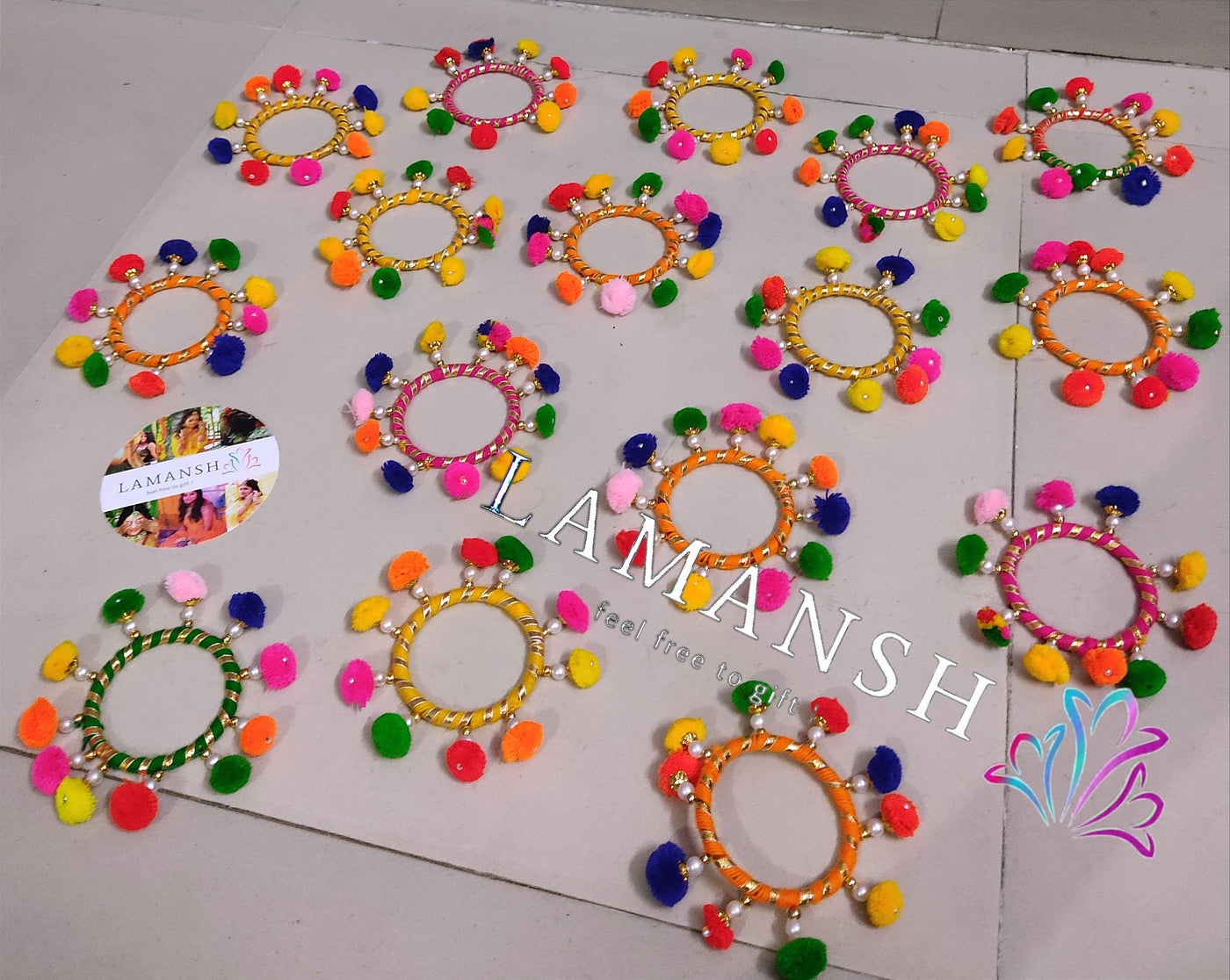 LAMANSH Gota chudi bangles Assorted Mix colors / 50 Gota Bangles LAMANSH® (Set of 50 pcs , Size : 2-6 ) Flower 🌸 Gota Bangles set for wedding Favors /Mehendi Favors for Bridesmaid