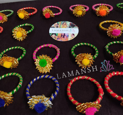 LAMANSH Gota chudi bangles Assorted Mix colors / 50 Gota Bangles LAMANSH® (Set of 50 pcs , Size : 2-6 ) Gota Hathphool Bangles set for wedding Favors /Mehendi Favors for Bridesmaid