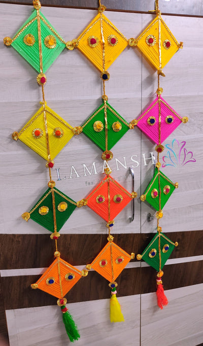 Lamansh gotta hangings Assorted colors / Gota Net Mirror & other craft materials / 10 LAMANSH® Woolen Gota Kite hangings for indian wedding decoration & backdrops / ethnic event decoration product for diwali festival