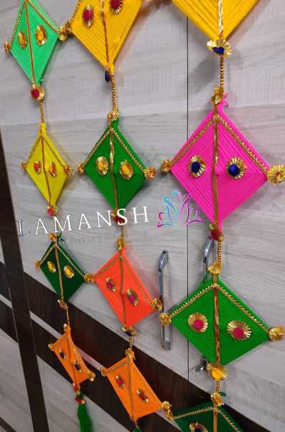 Lamansh gotta hangings Assorted colors / Gota Net Mirror & other craft materials / 10 LAMANSH® Woolen Gota Kite hangings for indian wedding decoration & backdrops / ethnic event decoration product for diwali festival