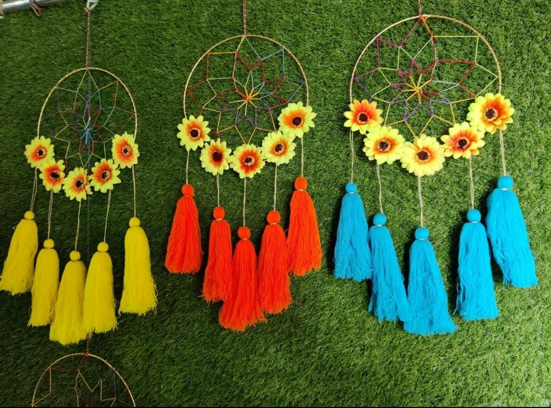 Lamansh gotta hangings with tassels Assorted colors / Gota & Woolen Tassels / 10 LAMANSH® Pack of 10 Decorative Sunflower Round Tassels hangings for indian wedding decoration & backdrops / ethnic event decoration products