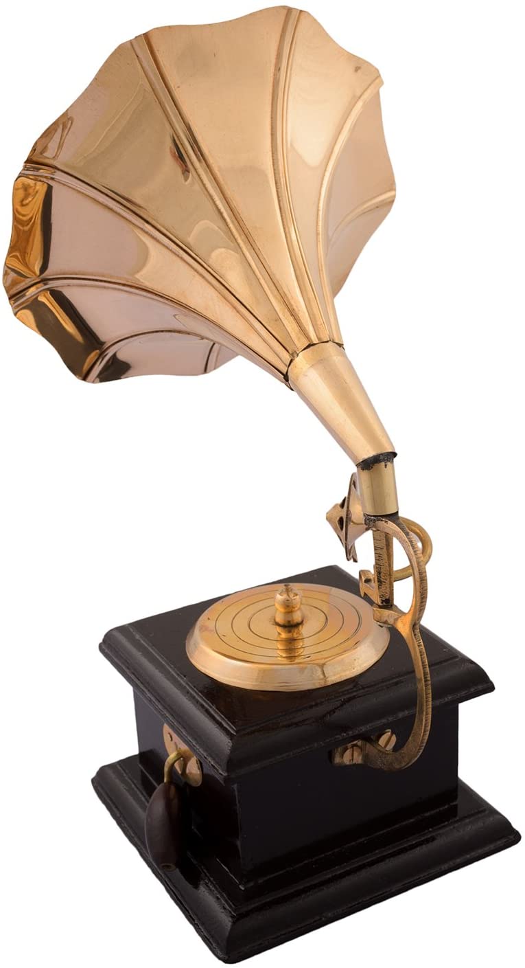 Lamansh Gramophone Showpiece LAMANSH® Music Decorative Gramophone Brass Showpiece (10 cm x 10 cm x 23.75 cm, Brown)