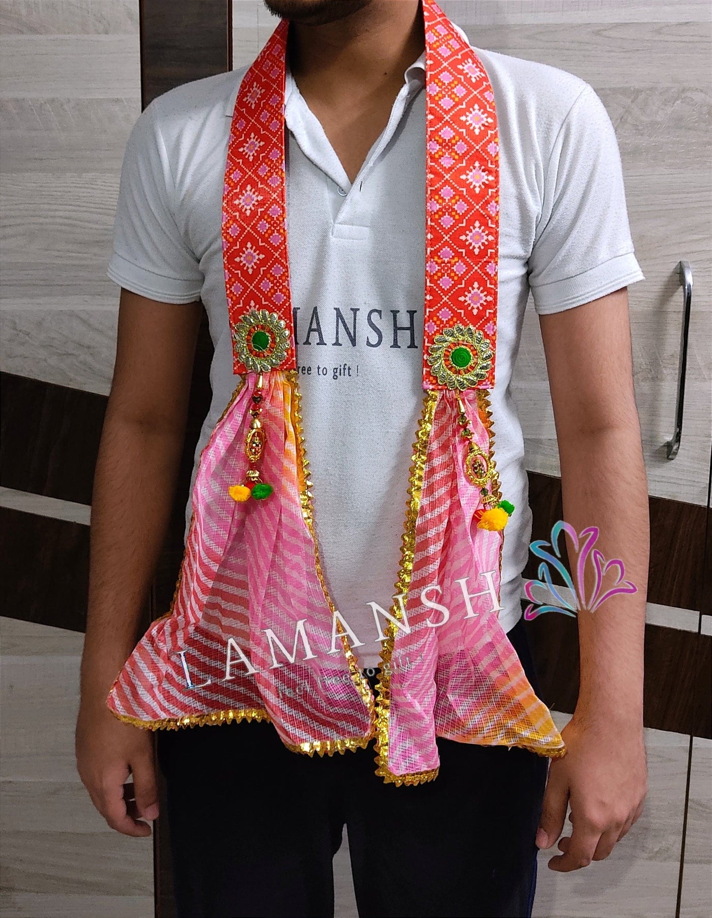 Lamansh guests welcome stoles Assorted Colours / Fabric / 20 LAMANSH® 20 pc Barati Guests Swagat Stoles / Dupatta / Fabric Mala's For Wedding ceremony / Stoles for greeting guests / Best for Hotels & Resorts too