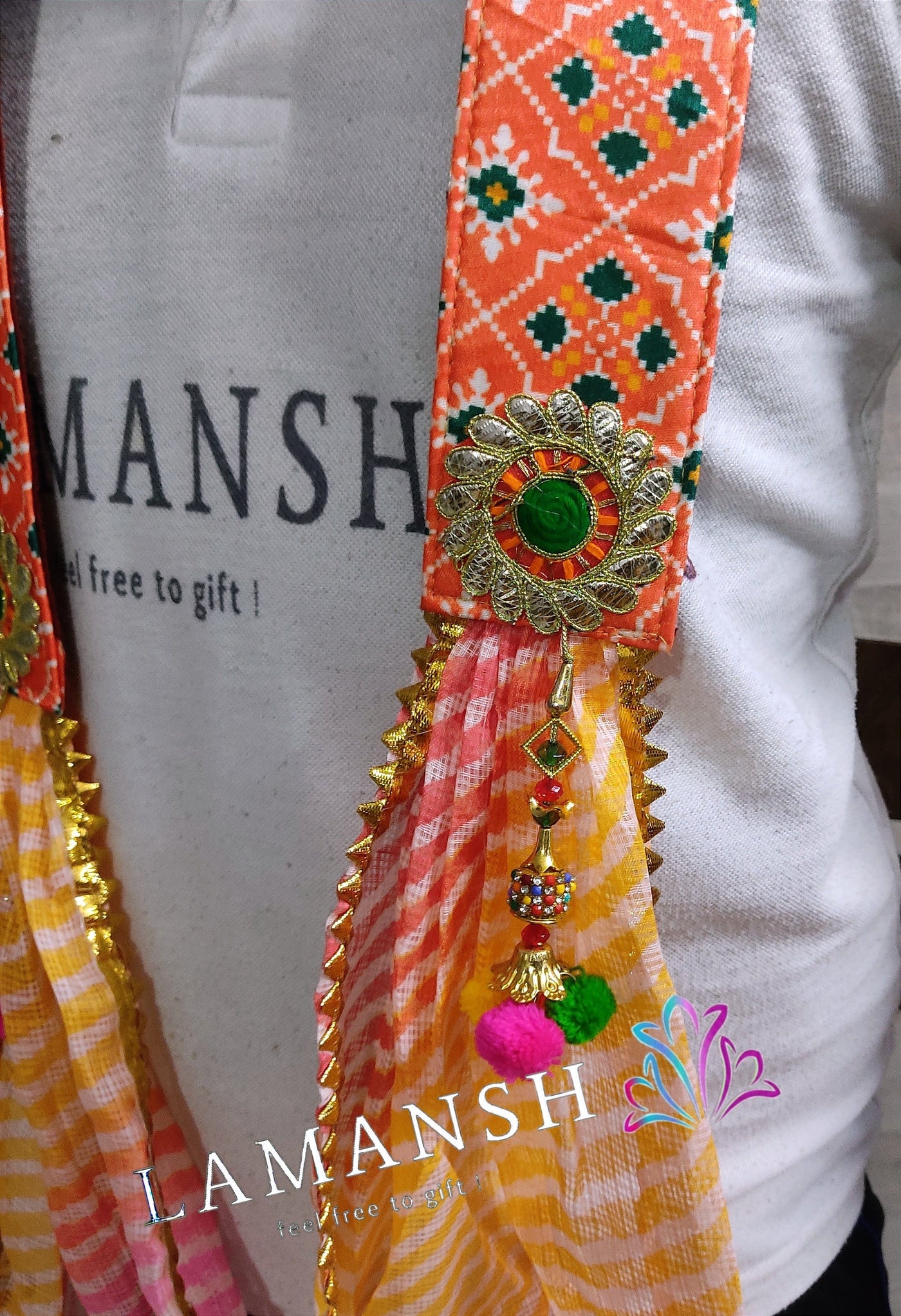 Lamansh guests welcome stoles LAMANSH® Fabric Welcome Stoles for Wedding Guests Barati | Patola Lahariya Gota Work Swagat Dupatta's for Gents & Female Guests