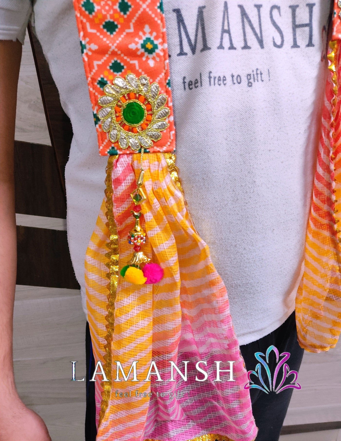 Lamansh guests welcome stoles LAMANSH® Fabric Welcome Stoles for Wedding Guests Barati | Patola Lahariya Gota Work Swagat Dupatta's for Gents & Female Guests