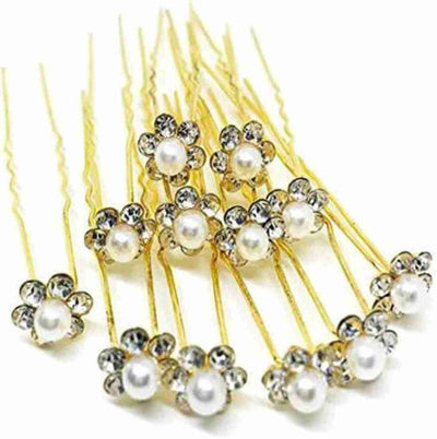 Lamansh Hair Bun Pin White / Fancy Juda Pins / Iron LAMANSH® Hair Bun Pin Fancy Juda Pins with crystal rhinestone for Women and Girls