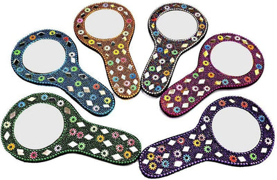 LAMANSH Hand Mirrors for gifting Assorted colors / Lakh work / Standard LAMANSH® (Pack of 50) Small Size Round Handheld Lac work Mirrors for Giveaways / Haldi Mehendi Pooja Wedding Gifts 🎁favors