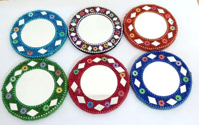 LAMANSH Hand Mirrors for gifting Assorted colors / Lakh work / Standard LAMANSH® (Pack of 50) Small Size Round Pocket Lac work Mirrors for Giveaways / Haldi Mehendi Pooja Wedding Gifts 🎁favors
