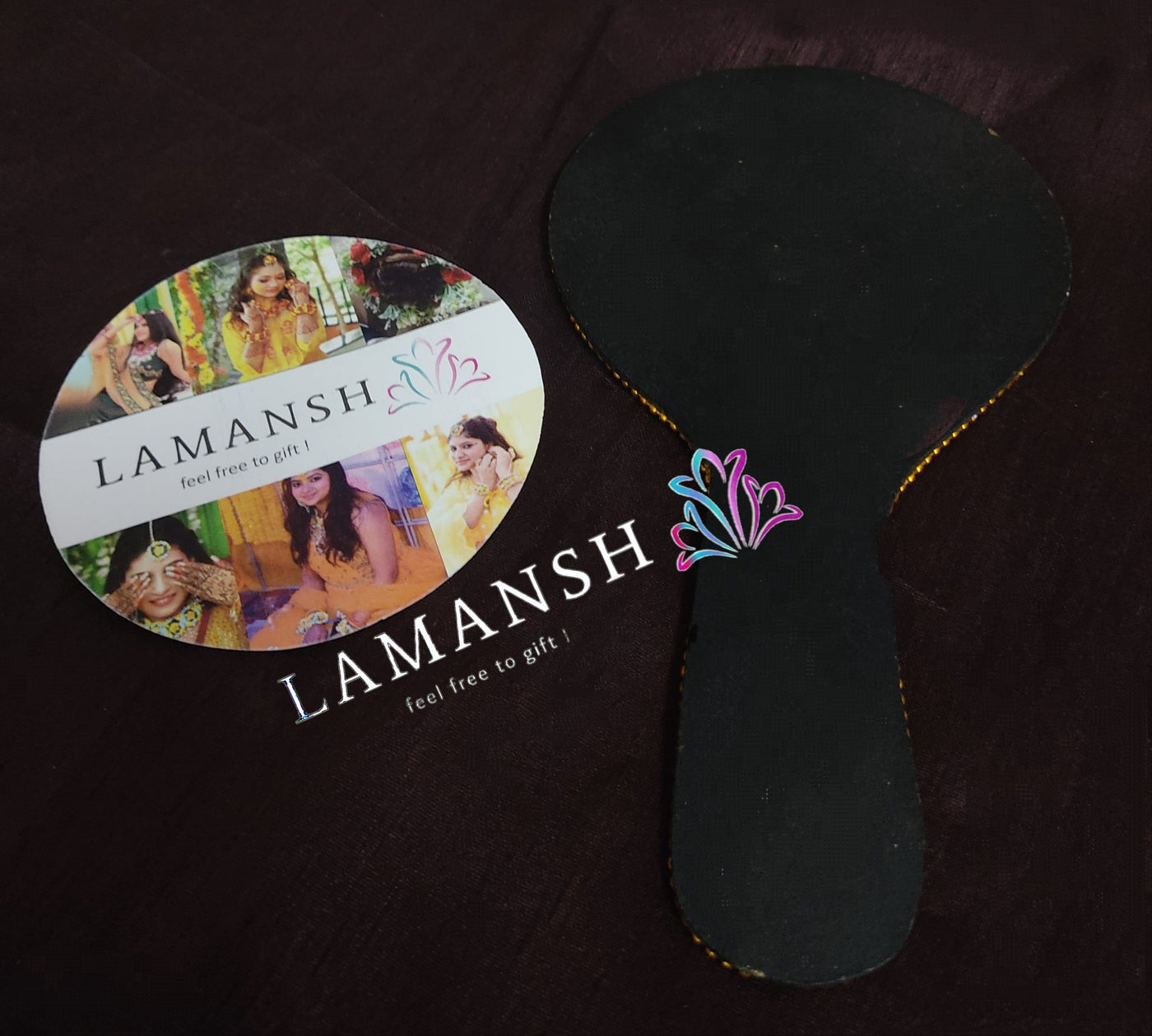 LAMANSH Hand Mirrors for gifting Multicolour / Lakh work / 20 cm * 10 cm LAMANSH® (Pack of 1) Lakh Work  Round Handheld Purse Mirror for Women and Men, Ergonomic Compact Magnifying Hand Mirror for Makeup, Handy Mirror for Travel with Durable Handle, Shell Color / Perfect for Gifting 🎁