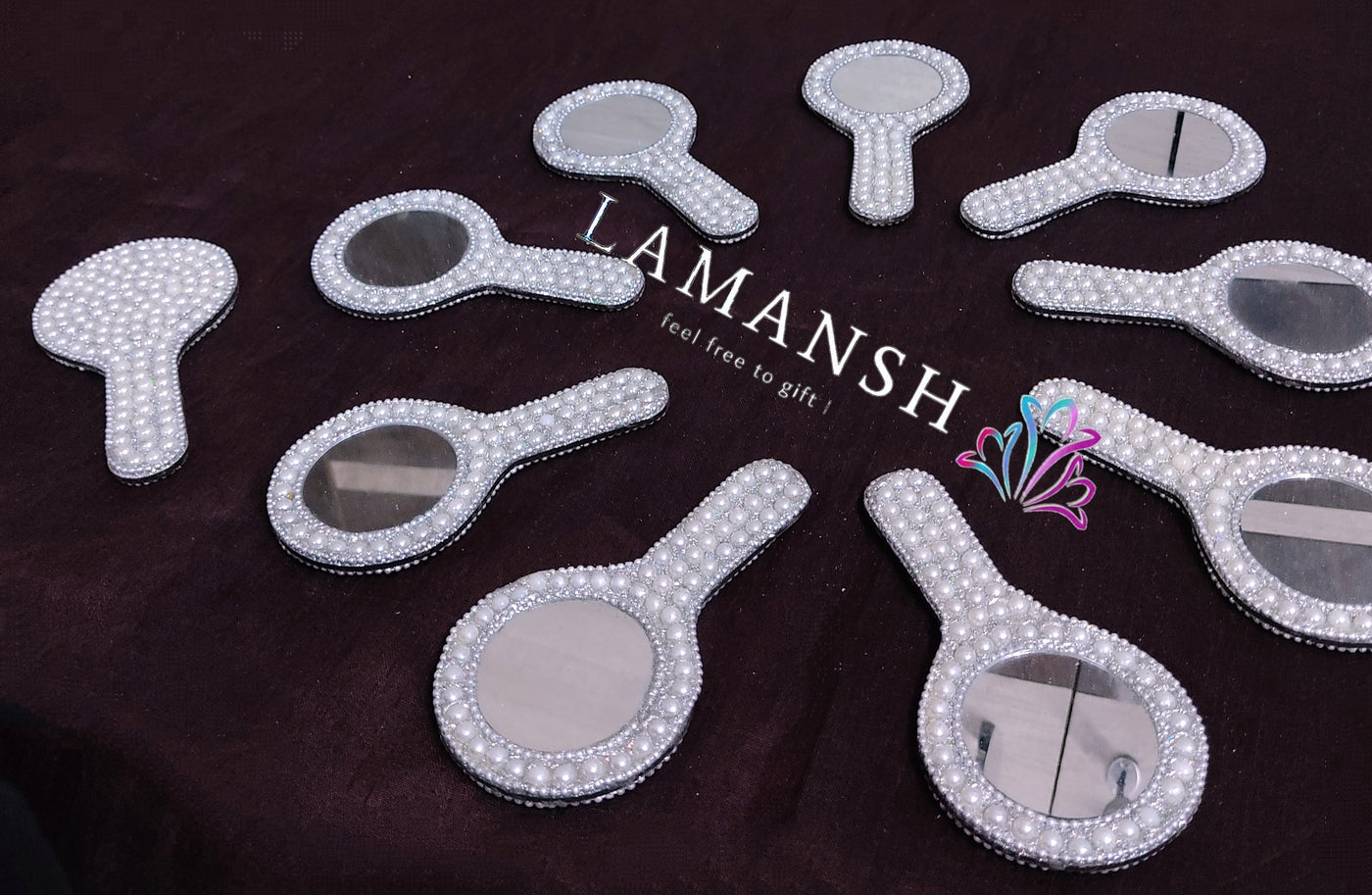 LAMANSH Hand Mirrors for gifting Silver / Lakh work / Standard Pack of 150 Pcs Silver Mirrors for Gifting 🎁 / Small Size Round Handheld Purse Mirror for Women and Men, Lac work Hand Mirrors for Makeup, Handy Mirror for Travel with Durable Handle, Shell Color / Perfect for Gifting 🎁