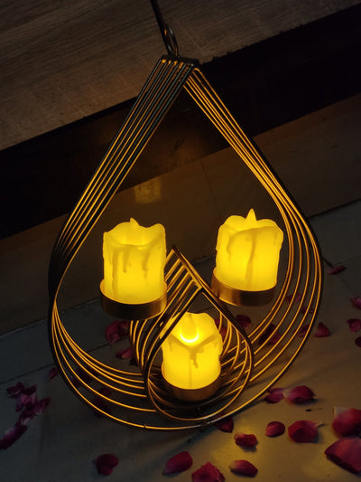Lamansh hanging candle holder LAMANSH® (10×7 inch) Metal Wall Hanging Gold Tealight Candle Holder Metal Wall Sconce with Tealight Candles for Diwali Lighting Home Decoration / Navratri Ganpati Mandap & Pooja Wall decoration