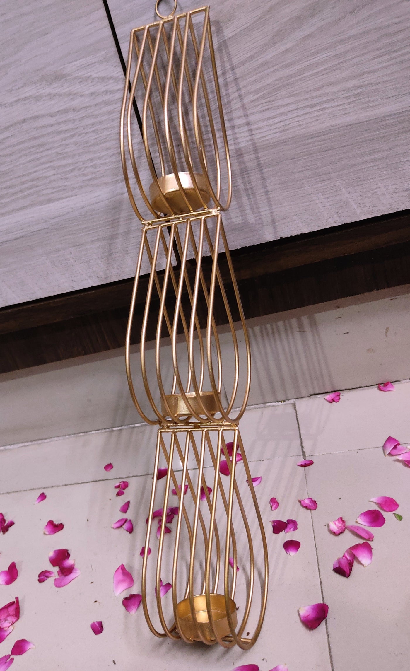 Lamansh hanging candle holder LAMANSH® (18×4 inch) Metal Wall Hanging Gold Tealight Candle Holder Metal Wall Hanger Diya Stand for Diwali Lighting Home Decoration / Navratri Ganpati Mandap & Pooja Wall decoration