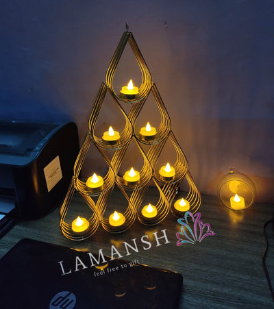 Lamansh hanging candle holder LAMANSH® (20×14 inch) Metal Decorative Candle Holder / 10 Slots Metal Wall Table Diya stand for festival Lighting Home Decoration / Diwali Navratri Ganpati Mandap & Pooja Wall decoration