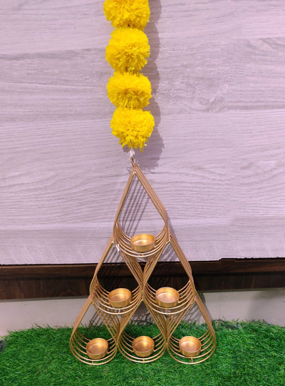 Lamansh hanging candle holder LAMANSH® 6 ft Metal Candle Holder attached to Marigold Garland hanging / Wall Hanging Metal Wall Candle holder for Diwali Lighting Home Decoration / Ganpati Mandap & Pooja Wall decoration