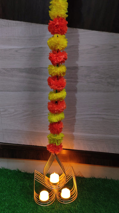 Lamansh hanging candle holder LAMANSH® Gold Plated Tealight Candle Holder attached to Marigold Garland / Wall Hanging Metal Wall Candle holder for Diwali Lighting Home Decoration / Ganpati Mandap & Pooja Wall decoration