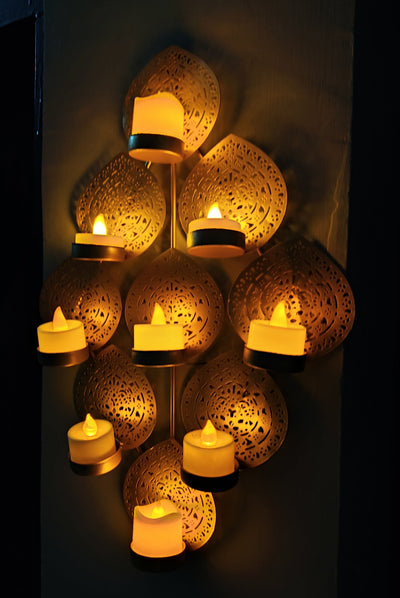 Lamansh hanging candle holder LAMANSH® Leaf Tea Light Candle holder Metal Frame Wall Candle holder/ Metal Wall Handicrafts for Christmas Decor / Ganpati Mandap Diwali & Pooja Wall decoration