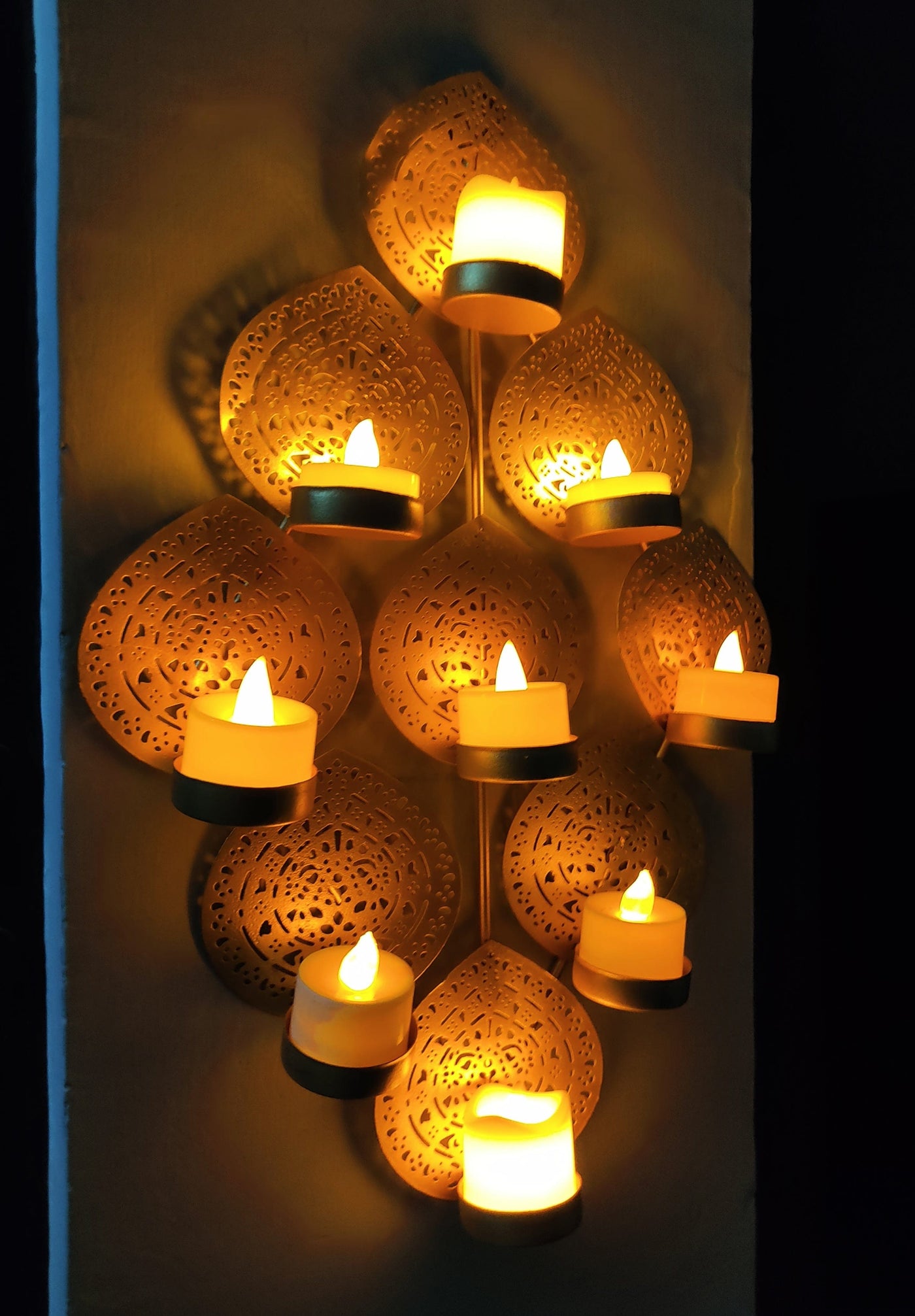 Lamansh hanging candle holder LAMANSH® Leaf Tea Light Candle holder Metal Frame Wall Candle holder/ Metal Wall Handicrafts for Christmas Decor / Ganpati Mandap Diwali & Pooja Wall decoration