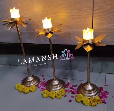 Lamansh hanging candle holder LAMANSH® ( Set of 3 ) Metal Handcrafted Tower Diya Stand Tealight Holder Candle Holder for Diwali Lighting Home Decoration /Diwali Navratri Ganpati Mandap & Pooja Decoration / Best Corporate Gifts 🎁