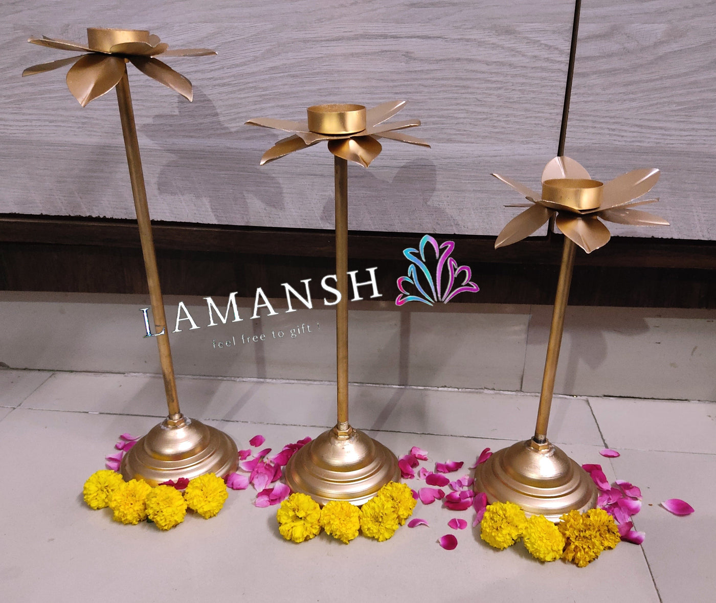 Lamansh hanging candle holder LAMANSH® ( Set of 3 ) Metal Handcrafted Tower Diya Stand Tealight Holder Candle Holder for Diwali Lighting Home Decoration /Diwali Navratri Ganpati Mandap & Pooja Decoration / Best Corporate Gifts 🎁