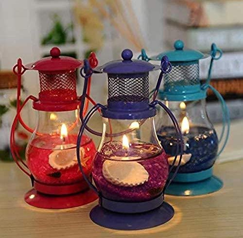 Lamansh Hanging Candle Lantern Multicolor / Get Wax / 3 LAMANSH® Gallery Metal Gel Filled Hanging Candle Lantern for Diwali, Home Decoration, Multicolour Pack of 3