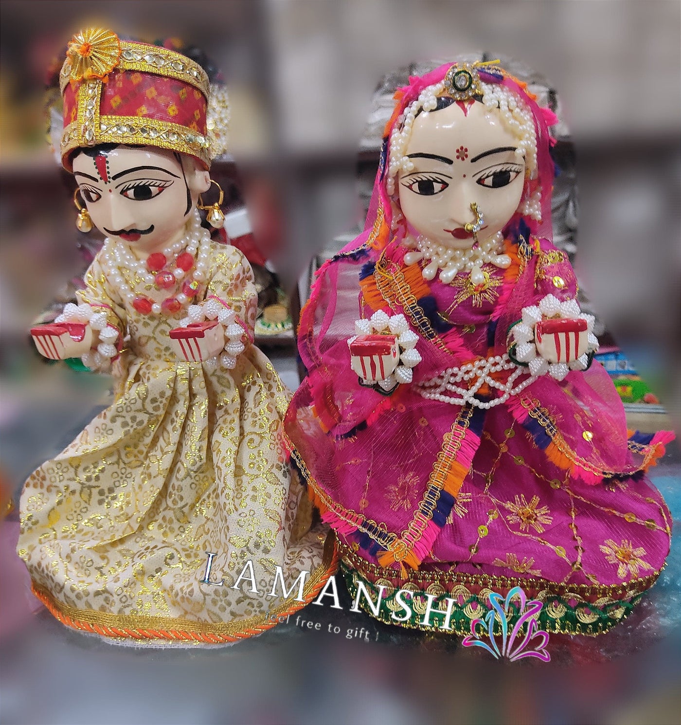 LAMANSH Isar Gangaur Assorted color / Wood / 9 inch height LAMANSH® ( 9 inch Height ) Set of 1 Pair Wooden Isar Gangaur Idols For Pooja, Standard, Multicolour