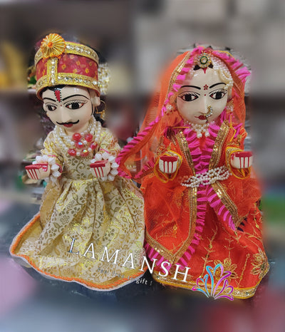 LAMANSH Isar Gangaur Assorted color / Wood / 9 inch height LAMANSH® ( 9 inch Height ) Set of 1 Pair Wooden Isar Gangaur Idols For Pooja, Standard, Multicolour