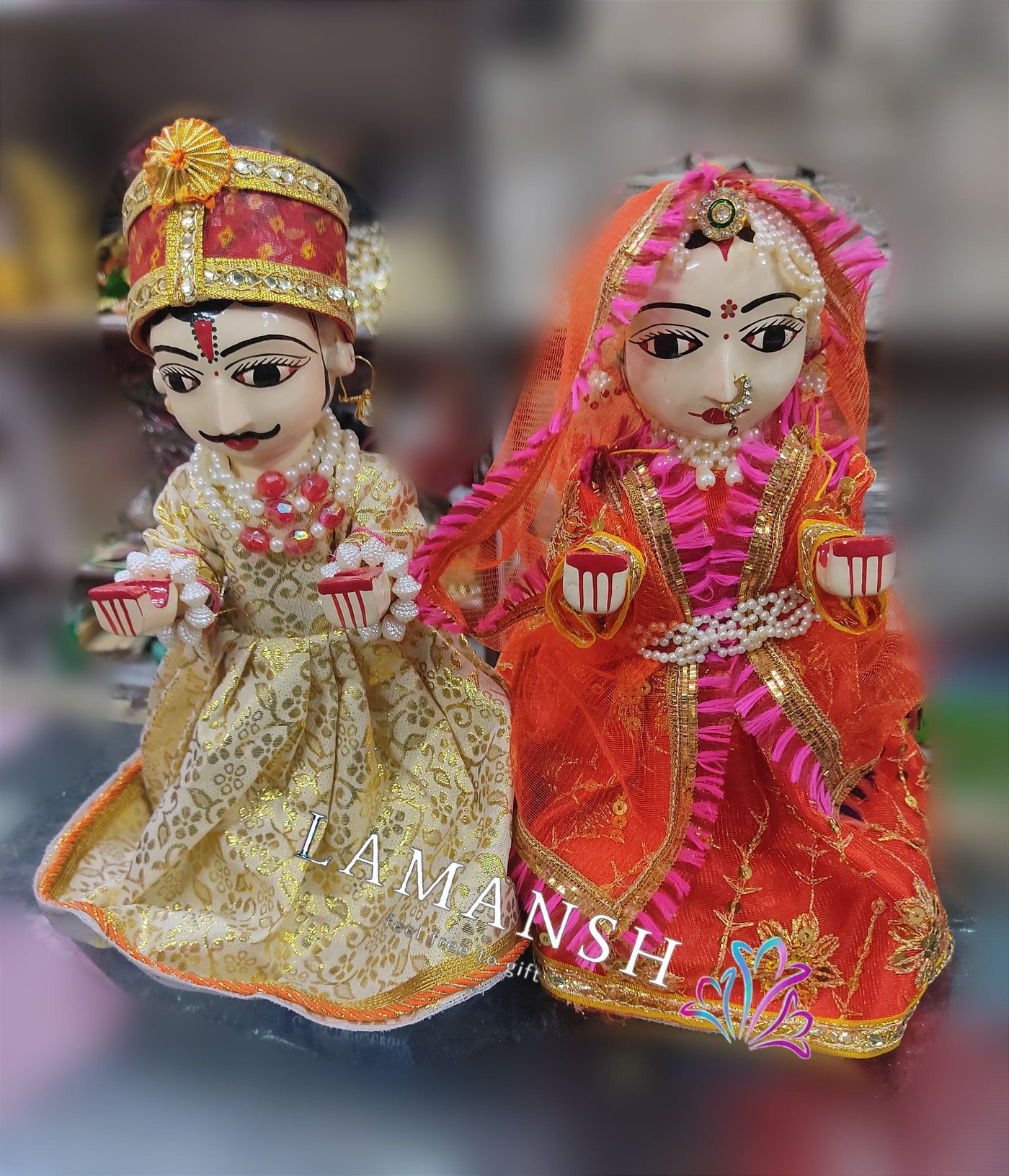LAMANSH Isar Gangaur LAMANSH® ( 9 inch Height ) Wooden Isar Gangaur Idols Gangaur Pooja / Handcrafted Isar Gangor ji idol with Dress & Jewellery