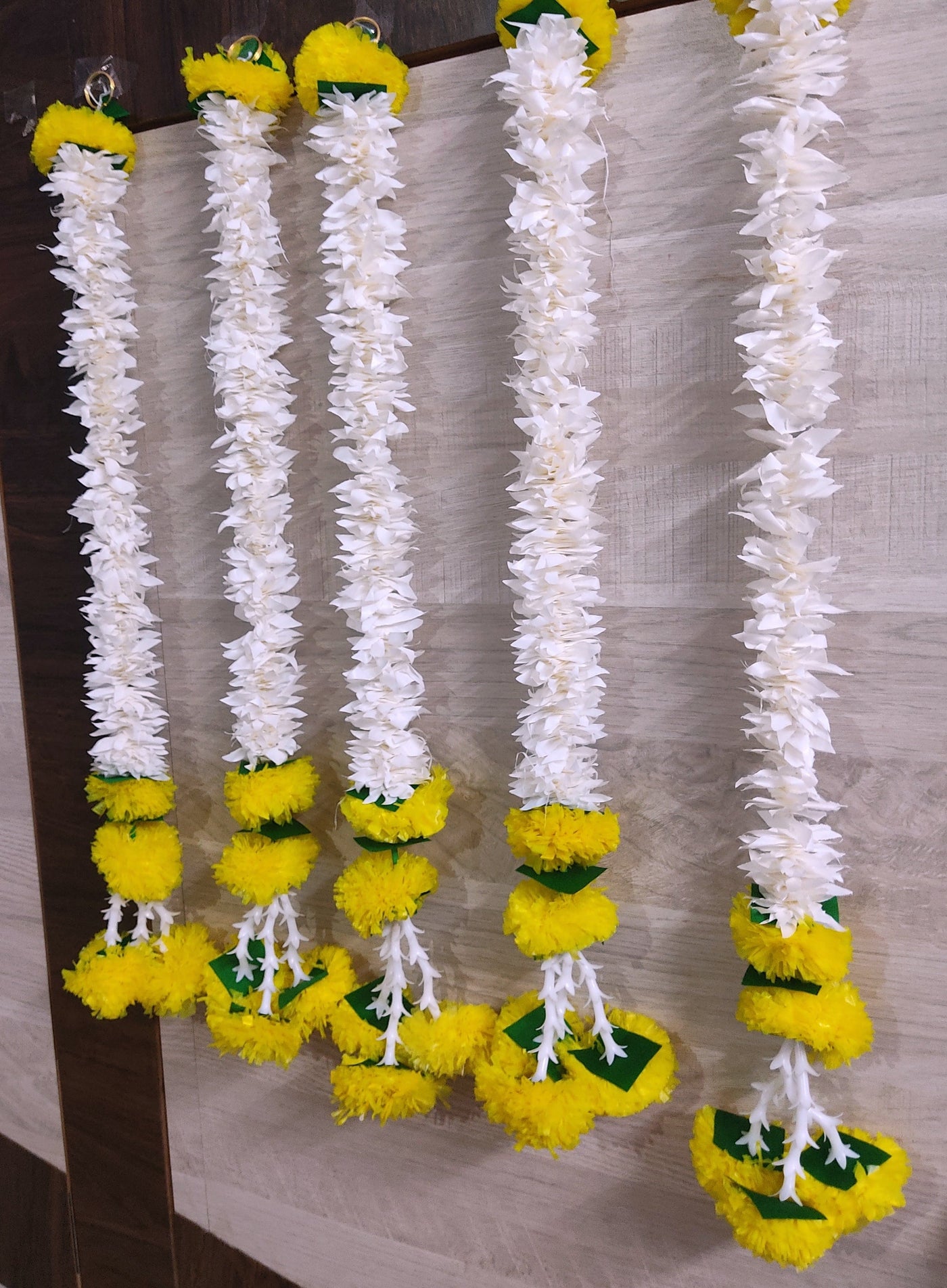Lamansh jasmine hanging LAMANSH® 2 feet artificial Jasmine Gajra with Marigold leaf Garlands Hangings/ Festive Decoration 🔥for diwali/ Mogra Marigold Jasmine Toran-BackDrop for Navratri diwali pooja diwali
