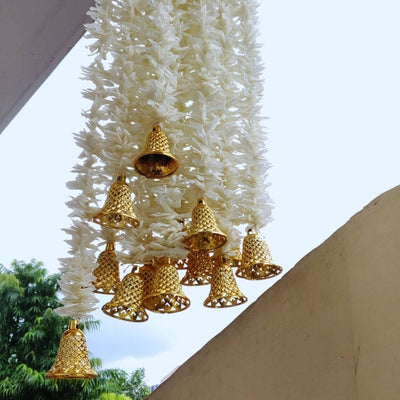 LAMANSH jasmine hangings LAMANSH® (3.5 feet) Pack of 12 Fresh like Artificial Jasmine Flower Hangings with bells 🔔 for Diwali ✨ Ganpati Decoration / Decorative Hangings for festival , heena , pooja functions/ Wall Hangings for Home & Pooja Mandir