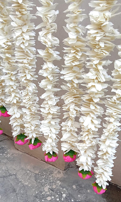LAMANSH jasmine hangings LAMANSH® (3.5 feet) Pack of 12 Fresh like Artificial Jasmine Flower Hangings with Pink Rose for Diwali ✨ Ganpati Decoration / Decorative Hangings for festival , heena , pooja functions/ Wall Hangings for Home & Pooja Mandir