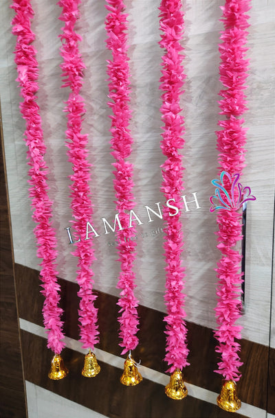 LAMANSH jasmine hangings LAMANSH® (3.5 feet & Pink color ) Pack of 12 Fresh like Artificial Jasmine Flower Hangings with bells 🔔 for Diwali ✨ Ganpati Decoration / Decorative Hangings for festival , heena , pooja functions/ Wall Hangings for Home & Pooja Mandir