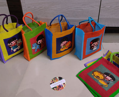 Lamansh jute gift bags LAMANSH® Laminated Special ✨ Doll Jute Gift Bags 10 × 9.5 × 4 " Jute Return Gifts 🎁 Bags for Festive & Wedding ceremony