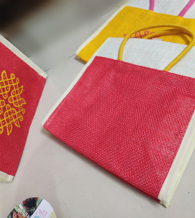Lamansh jute gift bags LAMANSH® Printed Jute Gift Bags 10 × 9.5 × 4 " Traditional Jute Return Gifts 🎁 Bags for Festive & Wedding ceremony
